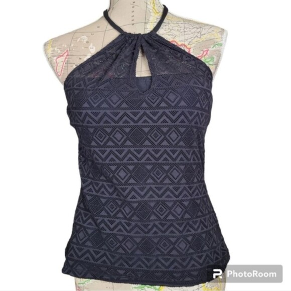 Vintage Y2K APT. 9 Strappy Halter Top Size Medium Black Sheer Lace New Old Stock - Picture 7 of 7